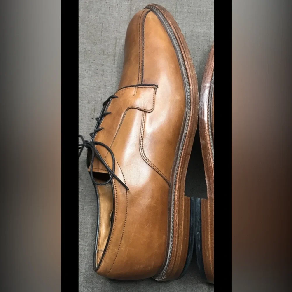 Allen Edmonds Hillcrest Men's Derby Shoes Tan Brown Leather Size 14D Made in USA